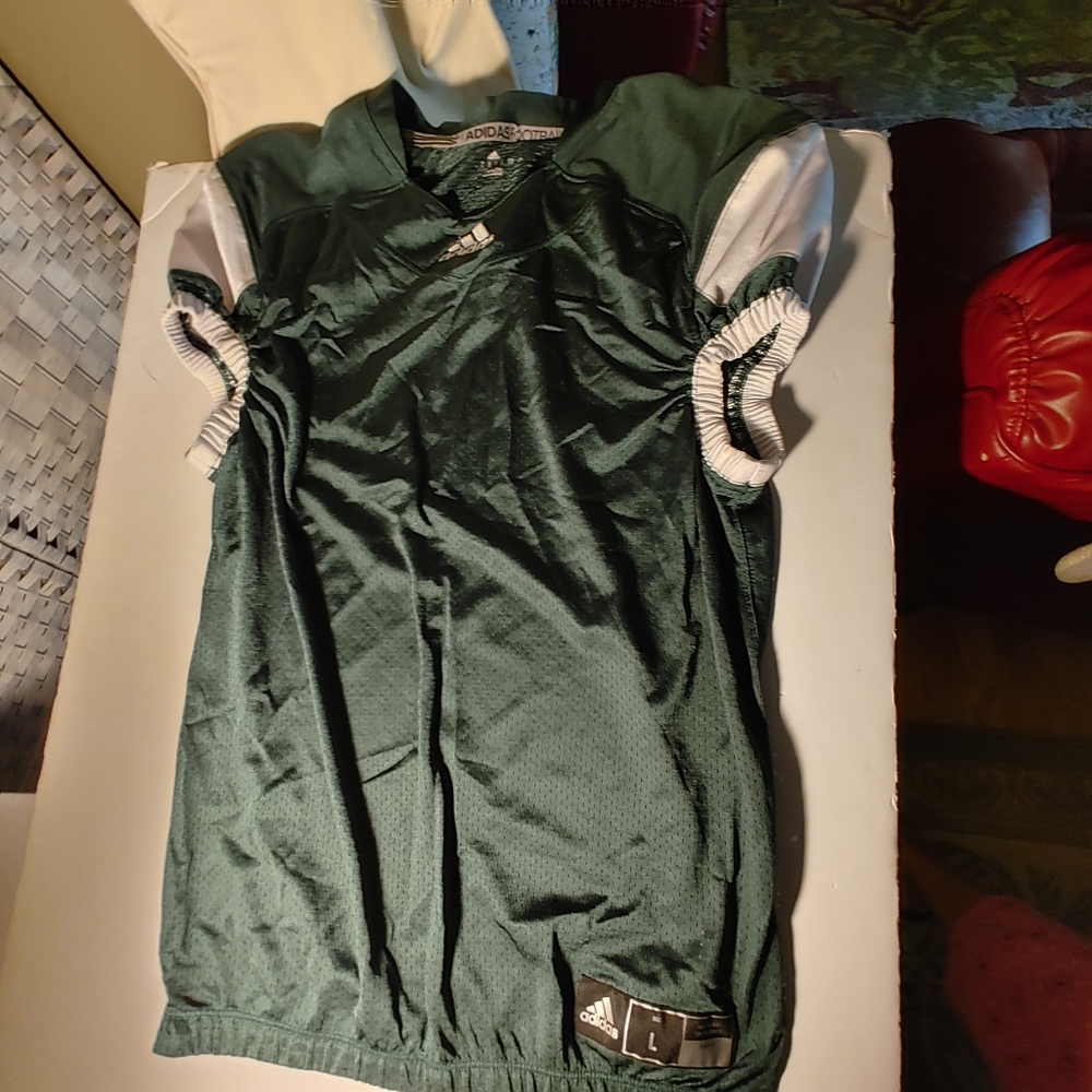 Adidas Green and White Football Jersey Size L Ladies Top